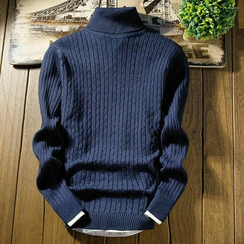 Maglioni da uomo autunno caldo maglione a collo alto da uomo moda solido lavorato a maglia da uomo 2022 Casual uomo doppio colletto Slim Pullover