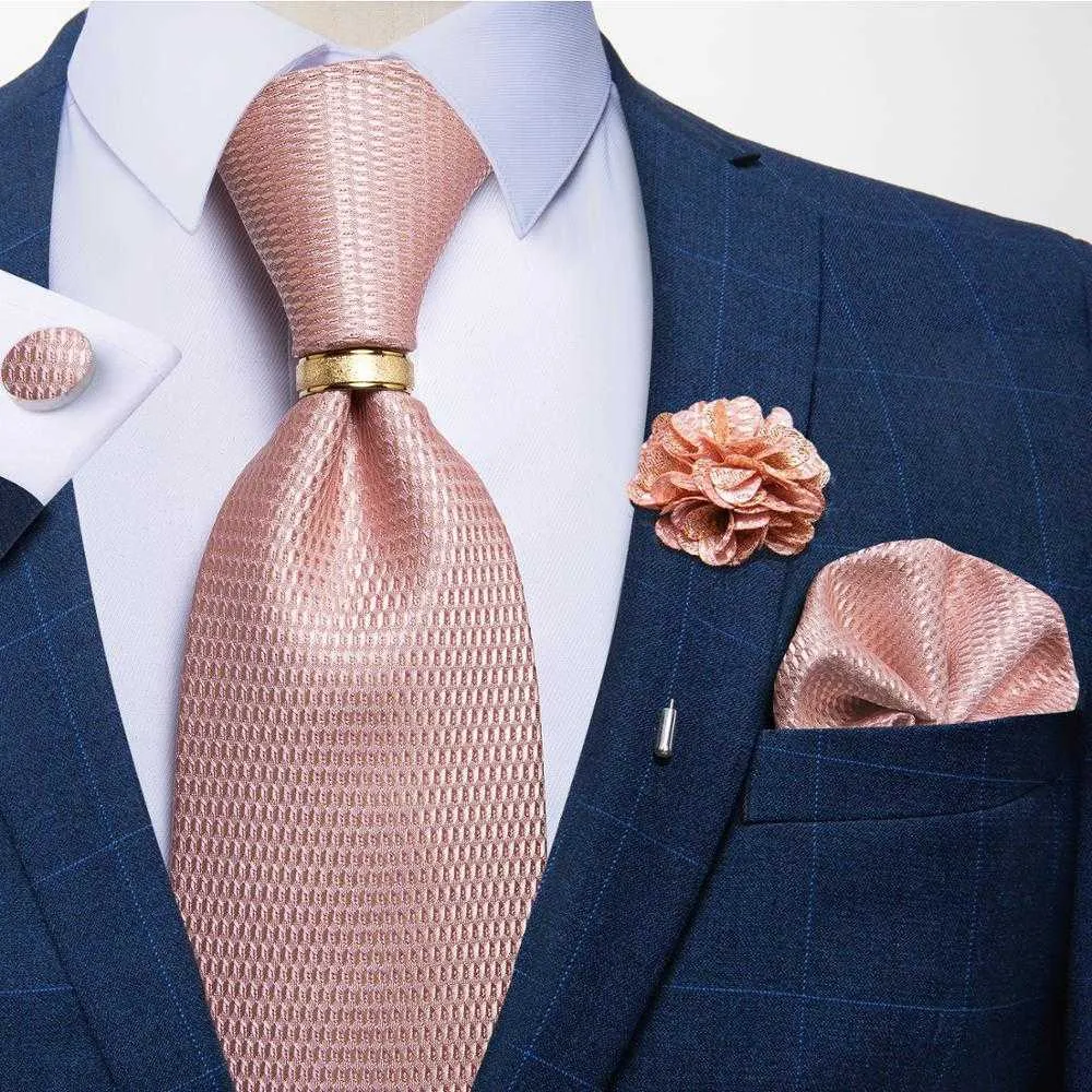 Bow Ties New % Silk Men Tie Set Pink Solid Business Wedding Tie Handkerchief Cufflinks Ring Set 8cm Men Necktie Neckwear DiBanGu L221022