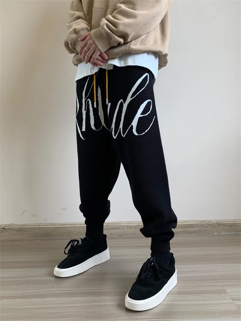 Calça de malha masculina feminina 1 top com cordão calça de moletom preta streetwear 271S