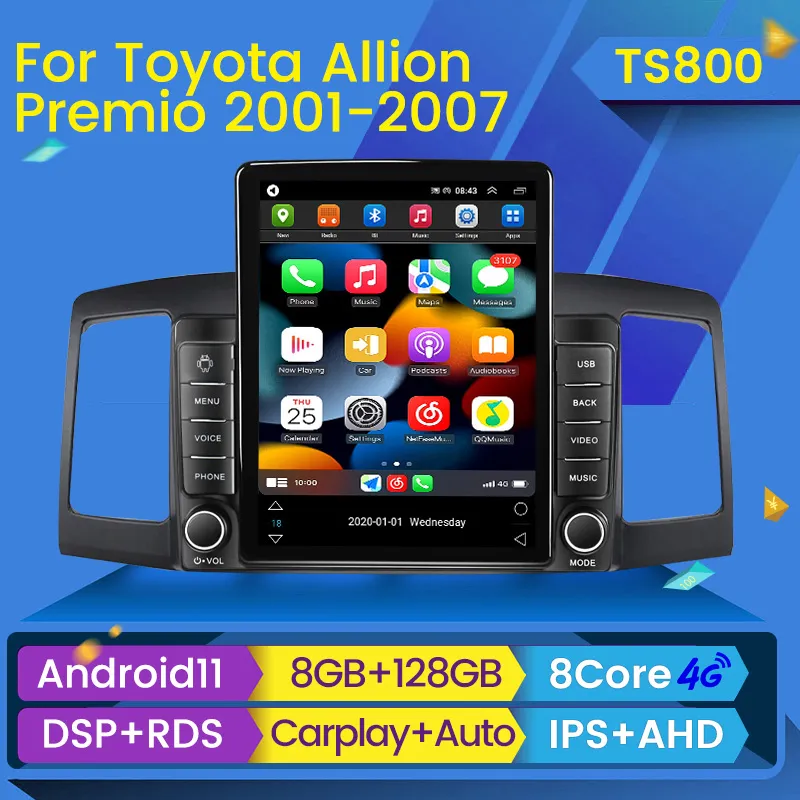2 DIN Android 11 Car DVD Radio Multimedia Player GPS GPS for Toyota Allion Premio T240 2001-2007 Tesla Style Stereo BT