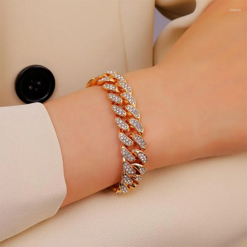 Link Bracelets Nieuwe Mode Luxe 12Mm Iced Out Cubaanse Chain Armband Voor Vrouwen Mannen Goud Zilver Kleur Bling Strass Sieraden