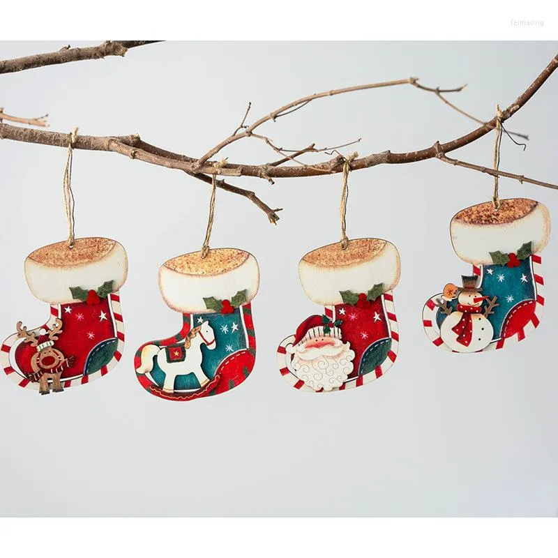 Kerstdecoraties 1 st. Houten doe -het -zelf -hangende ornamenten hanger Santa Claus Jaar decor voor thuis