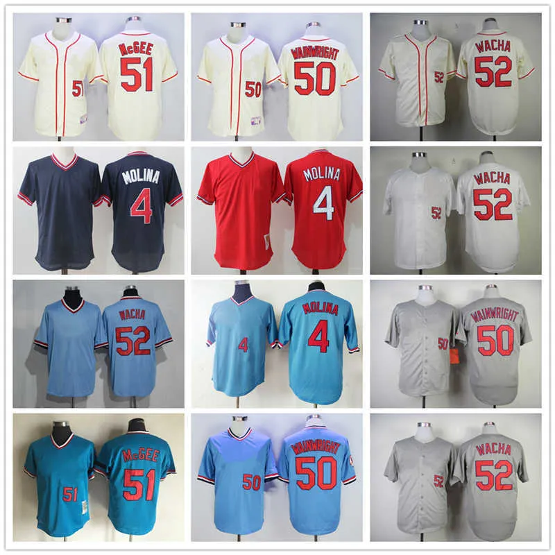 Vintage Baseball Jersey 51 Willie McGee 52 Michael Wacha 50 Adam Wainwright 4 Yadier Molina 1944 1969 Jerseys Men Women Youth