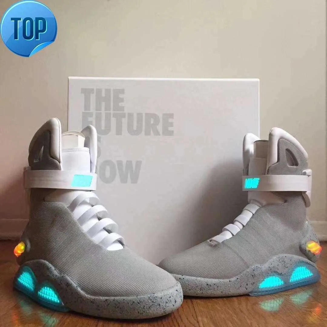 Botas 2022 Liberação Autêntica Air Mag De Volta para o Futuro Moda Sapatilhas Mens Mulheres Sapatos Esportivos Led Iluminação Treinadores Ao Ar Livre Com Original