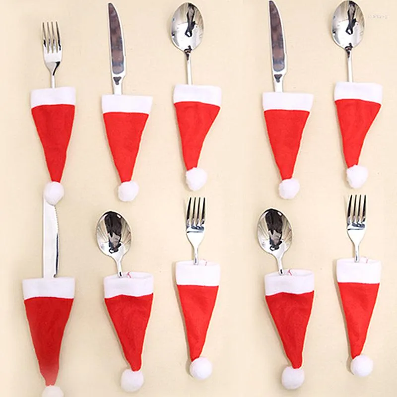 Décorations de Noël 10 pièces de porte-couverts sac chapeau Merry Home Happy Year cuisine