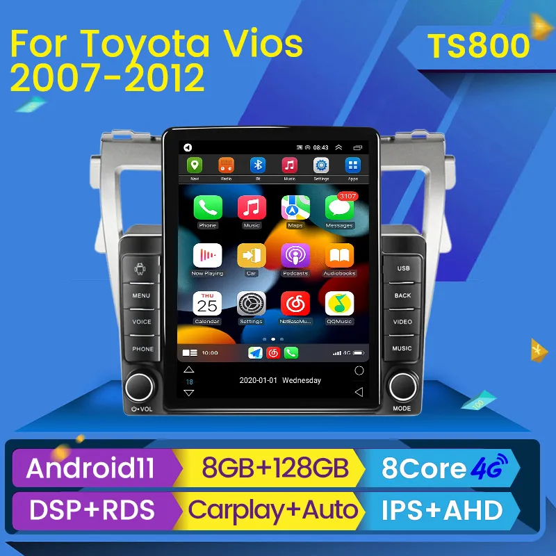 Android 11 CAR DVD Multimedia Navigation Player för Toyota Vios/Yaris Sedan/Belta 2007-2013 GPS Navi Radio Stereo Head Unit