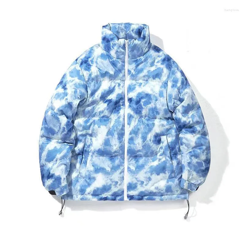 Mäns ner Tie-Dye Thicken Mens Parkas Streetwear Clothing Fashion 2022 Man Bubble Coat Harajuku Vinter Varma par Bomull vadderad jacka