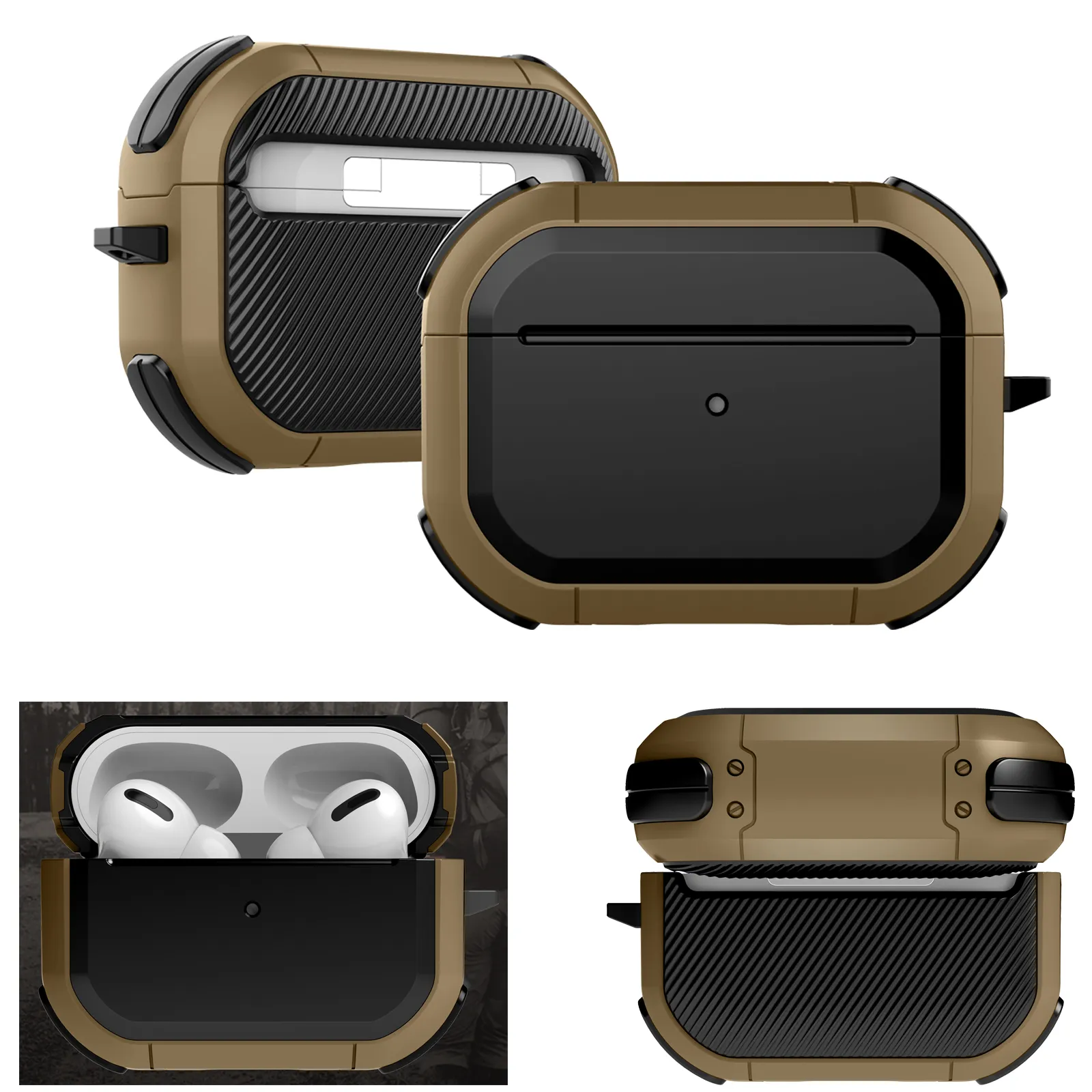 군용 갑옷 하드 에어 포드를위한 전체 보호 케이스 헤드폰 액세서리 3 2021 Carabiner를 사용한 무선 이어폰 커버