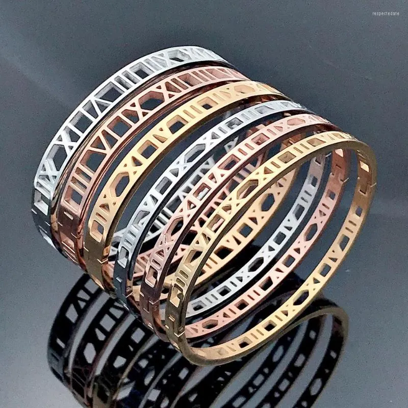 Bracelet mode chaîne vide romain alphanumérique Bracelet 18K or femmes Rose boucle en acier inoxydable numéro lettre bijoux