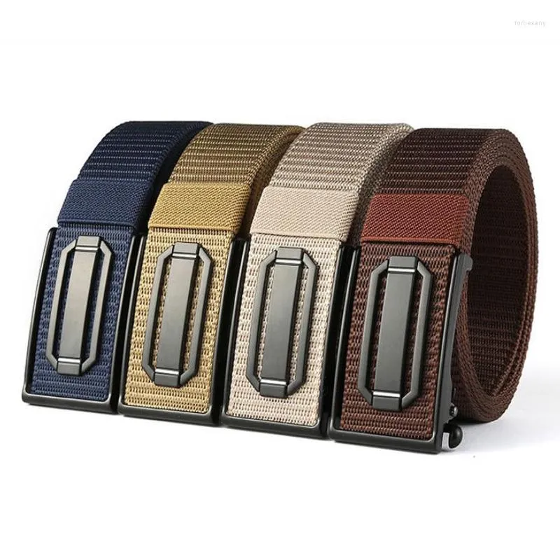 Belts Kemeiqi Toothless And Holeless Automatic Buckle Metal Head Nylon Canvas Belt Trousers Inner Outer Wear Fashion