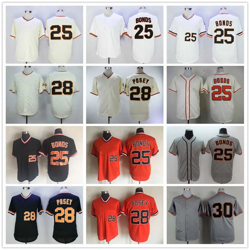 Vintage Baseball Jersey 28 Buster Posey 25 Barry Bonds 30 Orlando Cepeda 1962 Jerseys em branco Homens Mulheres