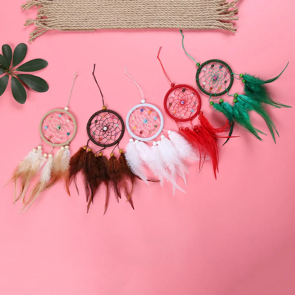 Dream Catcher Car Interior Rearview Mirror Hanging Decor Handmade Grids Nature Feather Small Boho Car Charms Pendant Accessories 1223409