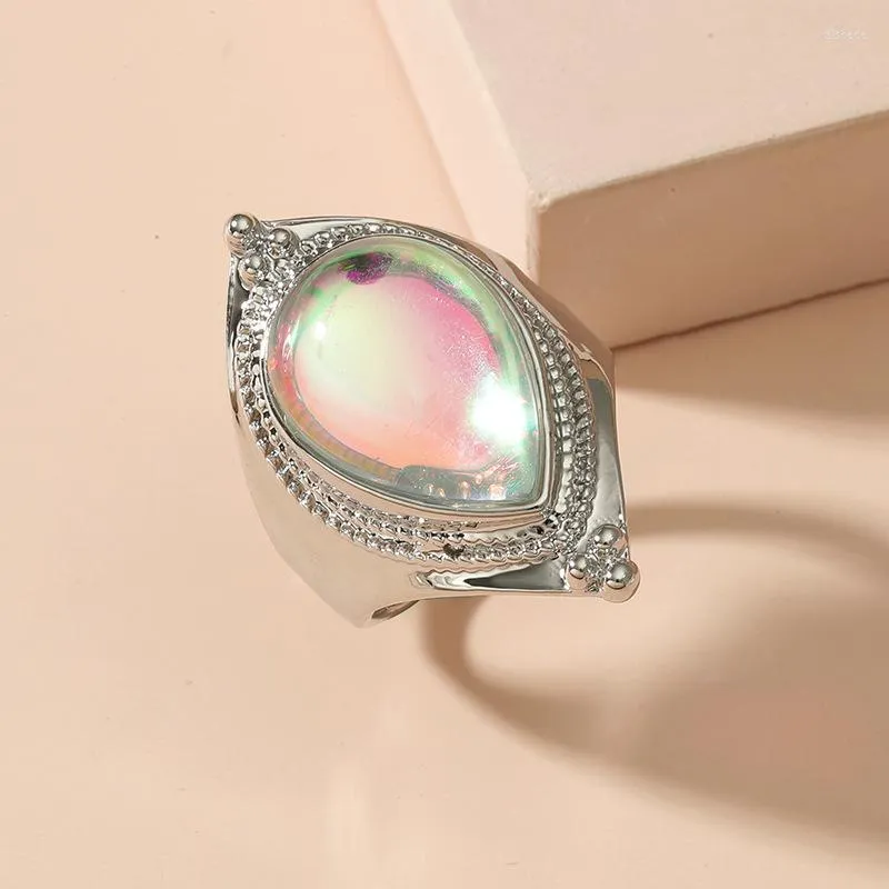 Bröllopsringar 2022 Vintage Opals Big For Women Boho Jewelry Ring Female Ladies Femme Moonstone Party Engagement Gift