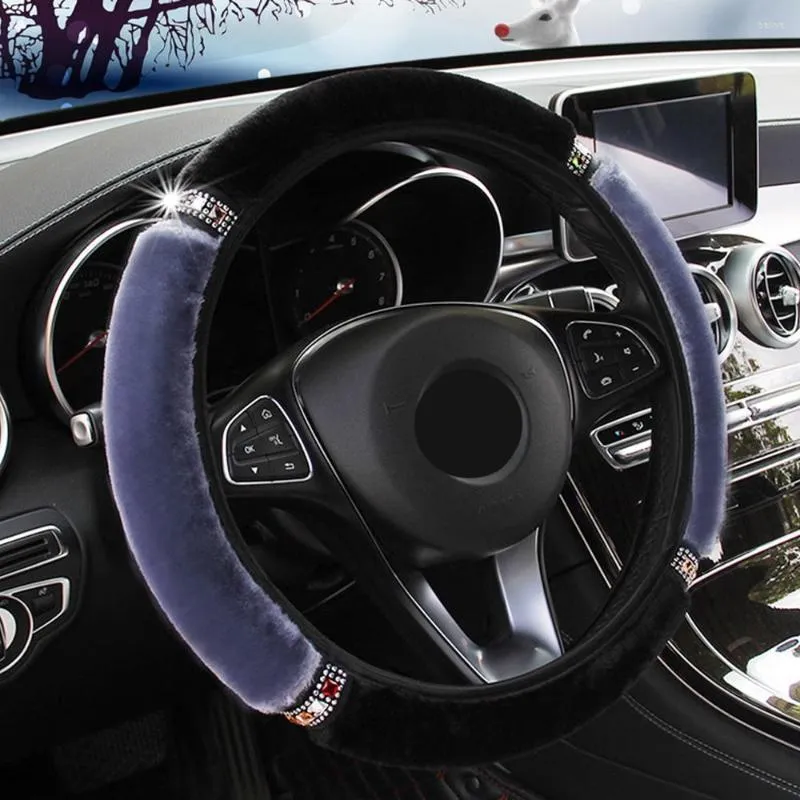 Steering Wheel Covers Shiny Cover Soft Warm Car Interior Plush Rhinestone Winter