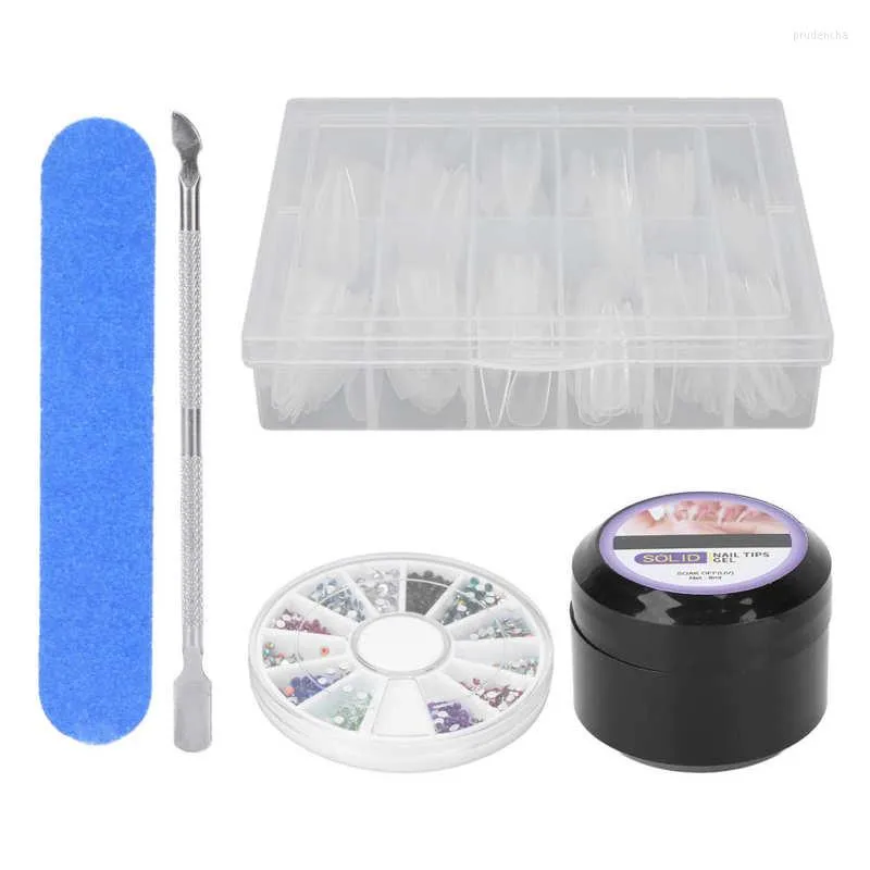 Nail Gel Clear Fake Tips Set Kit de fichiers de colle solide Poussoir à cuticules en résine à forte adhérence pour les ongles de bricolage