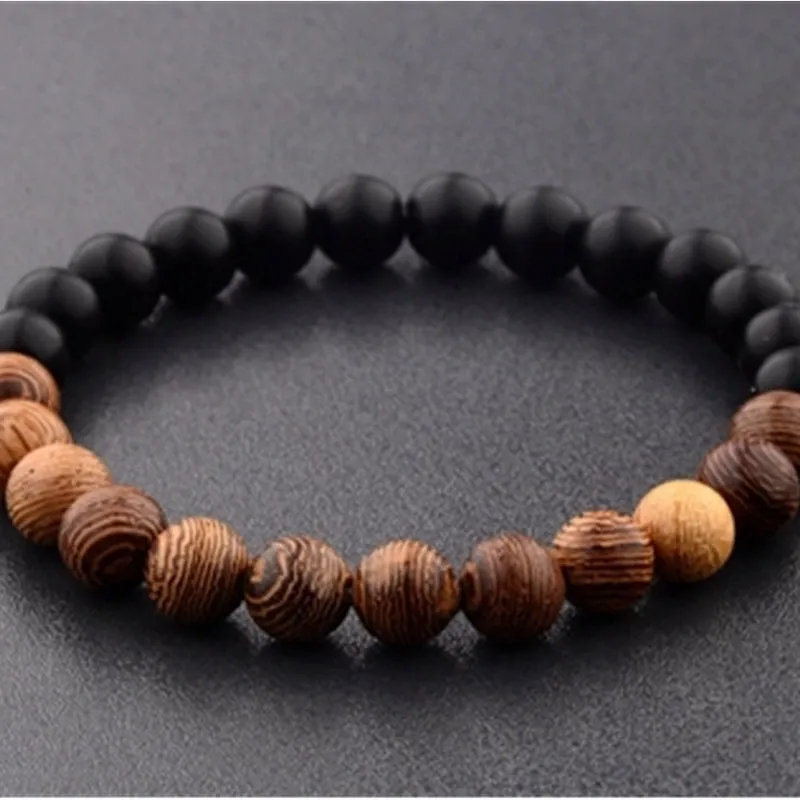 8 mm natuurlijke houten stenen handgemaakte kralen strengen bedelarmbanden voor vrouwelijke mannen mode elastische sieraden