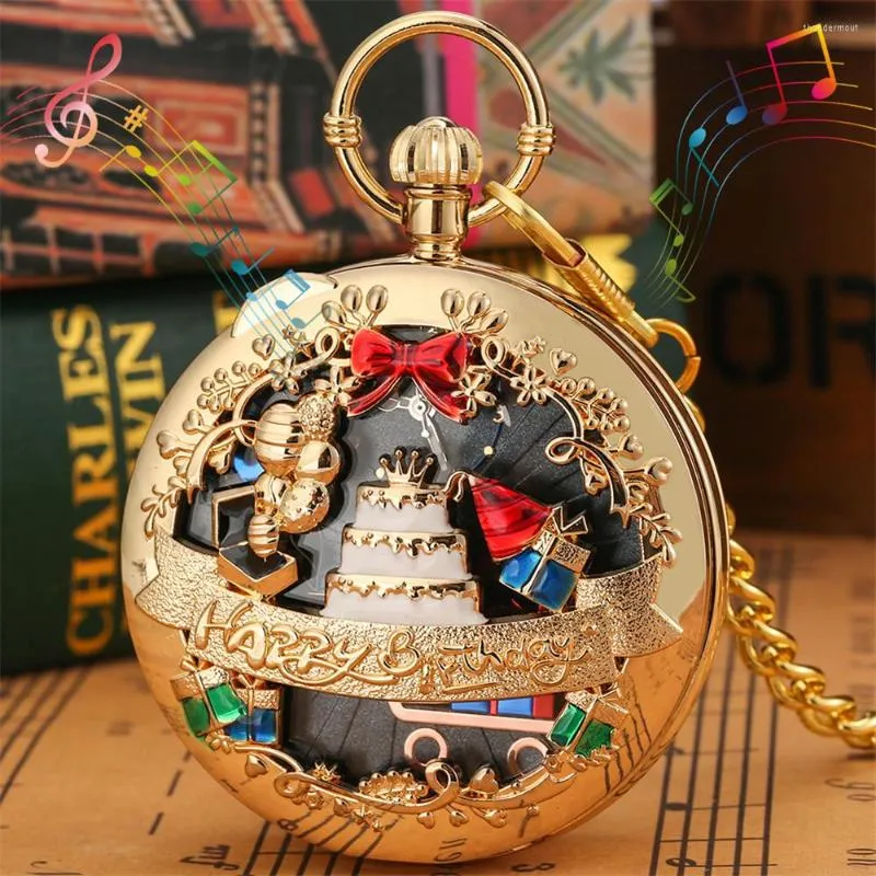 Pocket Watches Creative Quartz Musical Watch With Chain Vintage Feliz Aniversário Melody Música Pingente Grie Drop