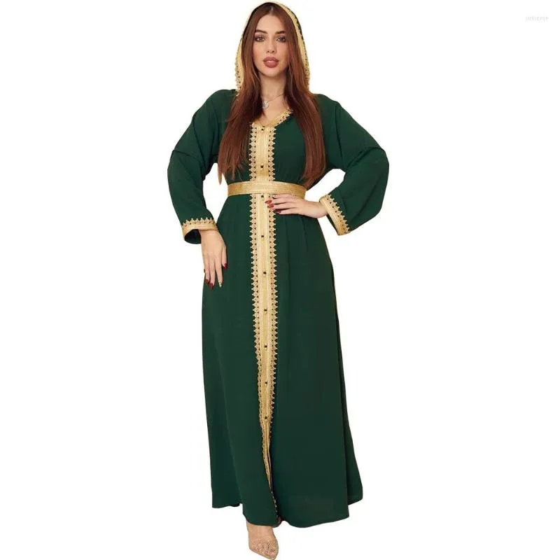 Abbigliamento etnico con cintura Jalabiya Abito arabo lungo allentato Trecce marocchine Kaftan Islam Musulmano Abaya Party Evening Ramadan Caftan Dubai Arabia Saudita