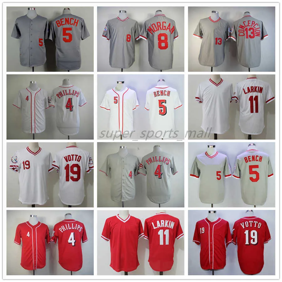 Camisas de beisebol vintage Brandon Phillips Dave ConcepcionJohnny Bench Joe Morgan Barry Larkin Joey 1969 1976