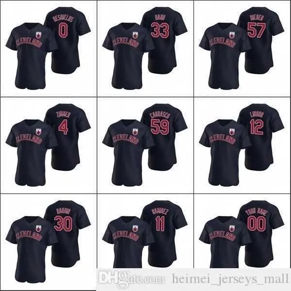 2021 Baseball Men #12 Francisco Lindor 4 Bradley Zimmer 33 Brad Hand Bieber Santana Custom Women Youth Navy Negro Ligas Jersey