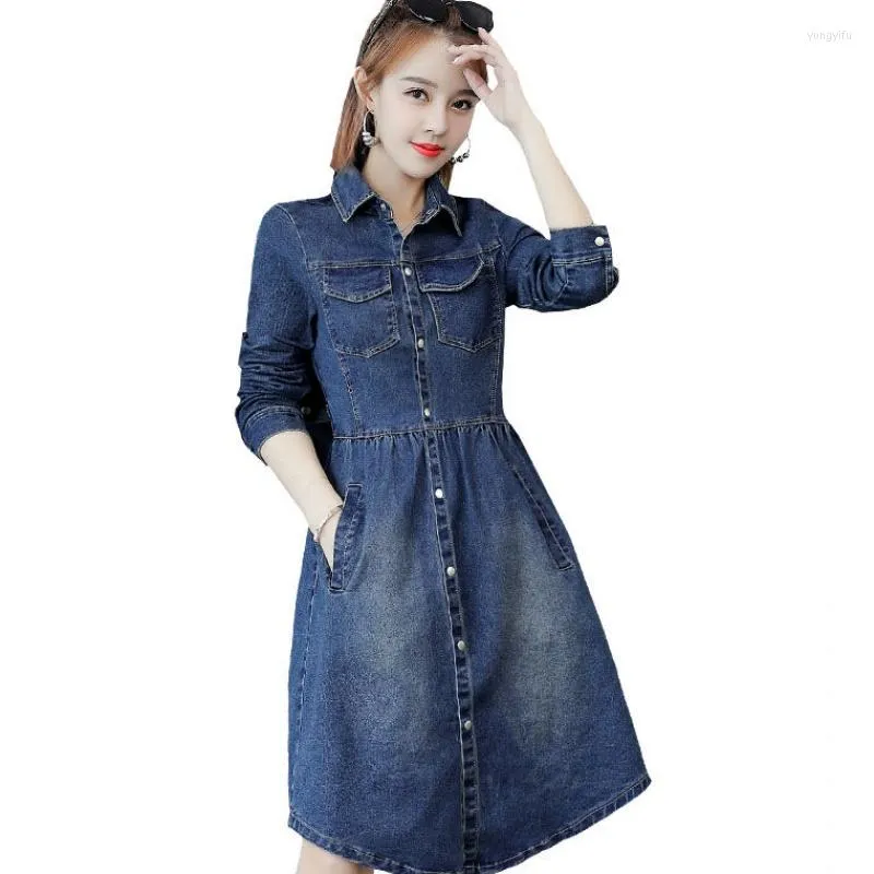 Женские траншеи Coats Denim Coat Женская корейская корейская осенняя одежда в середине длиной