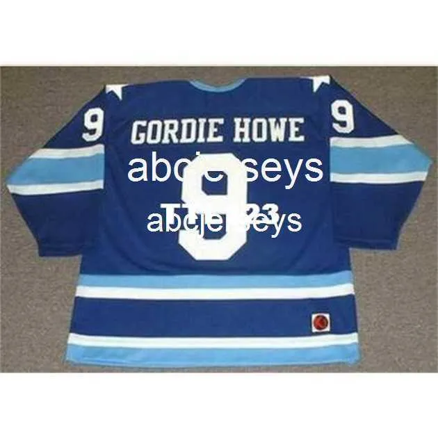 Mens # 9 GORDIE HOWE Houston Eros 1974 CCM Vintage Home Hockey Jersey Stitch n'importe quel numéro de nom