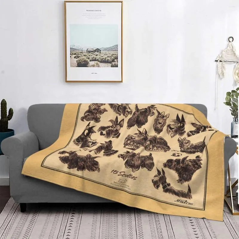 Blankets Vintage Scottie Dog Throw Blanket Sofa Fleece Warm Flannel Scottish Terrier Pet For Bedroom Home Couch Quilt Bedspread