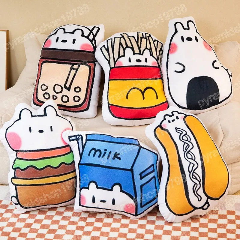 Kawaii dessin animé nourriture Hot Dog boule de riz lait Hamburger frites en peluche jouet en peluche gâteau oreiller coussin enfants jouet cadeau d'anniversaire