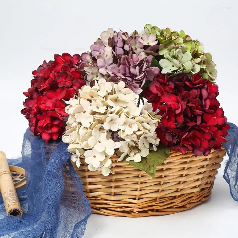 Fiori decorativi 1 pz vaso di seta artificiale composizione floreale bouquet da sposa nuziale vintage ortensia decorazione realistica bella finta