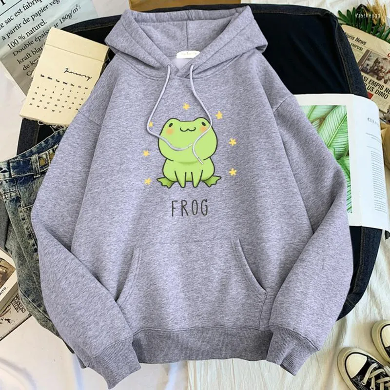 Men's Hoodies Men's & Sweatshirts Kawaii Cute Frog And Stars Printed Men Warm Casual Streetwear Thick Fashion Oversized Fleece Male