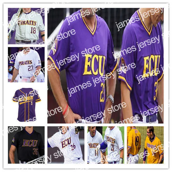 College Baseball Indossa NCAA East Carolina ECU College Baseball Maglie Custom Ryley Johnson Carson Whisenhunt CJ Boyd Dylan Lawson Connor Norby Thomas Francisco