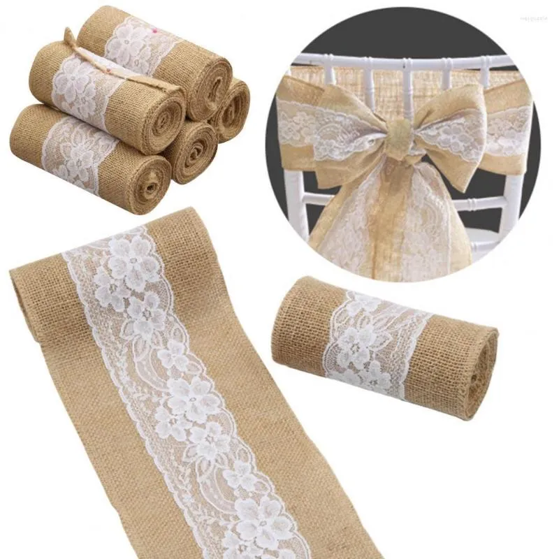 Stoelbedekkingen Vintage jute jute lint linnen kanten kanten knoop stropdas boog diy ambachten cadeauverpakking voor bruiloft kerstfeestdecoratie