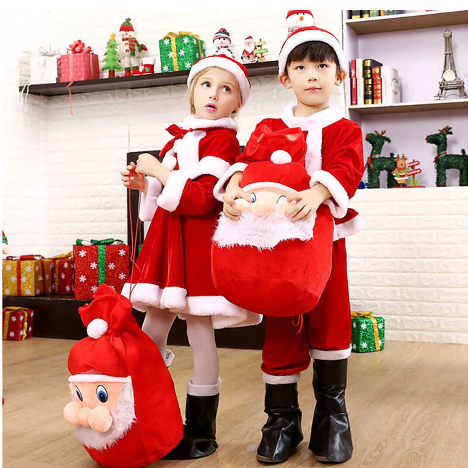 Special Occasions Kids Child Christmas Cosplay Santa Claus Costume Baby X-Mas Outfit 3/4 Piece Set Dress/Pants Tops Hat Cloak Belt For Boys Girls T221014