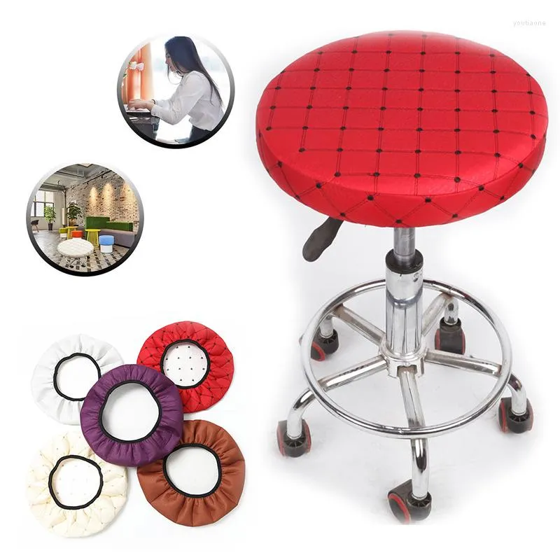 Chair Covers Round Cover Bar Stool Solid Color Elastic Seat Protector Cotton Fabric For Home Slipcovers Fashion