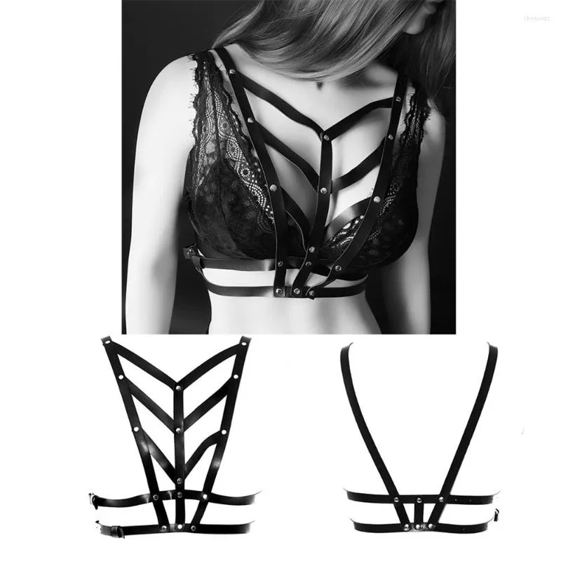 Ceintures rose Lingerie ceinture cuir haut court anneau en métal Cage poitrine femmes jarretière taille Bondage jarretelle corps harnais soutien-gorge fête