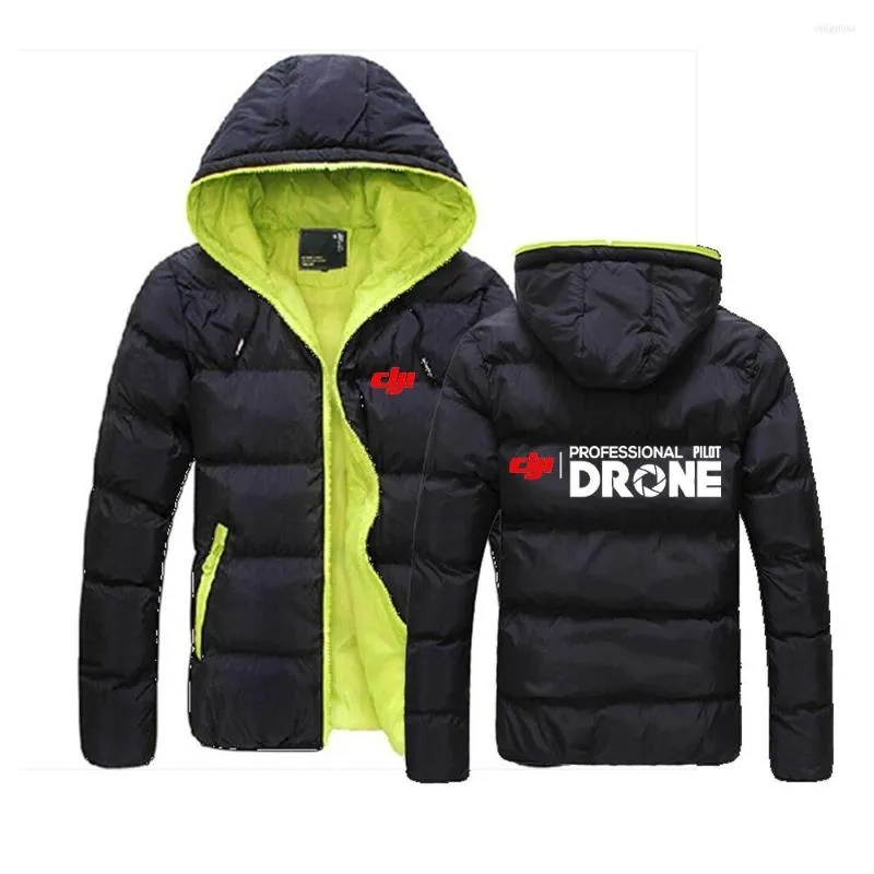 Vestes pour hommes Dji Professional Pilot Drone 2022 Veste d'hiver pour hommes Color Block Zip Hooded Cotton Long Sleeve Coat Slim Thick Tops