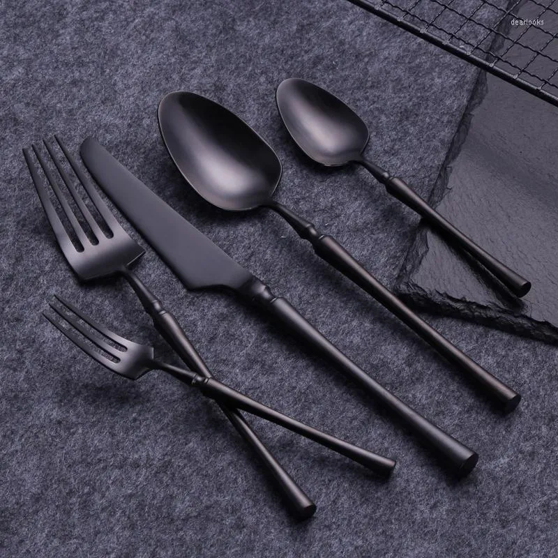 Dinnerware Sets High Quality Black Tableware Set Restaurant Cutlery Knife Fork Tea Spoon 304 Stainless Steel Kitchen Utensils