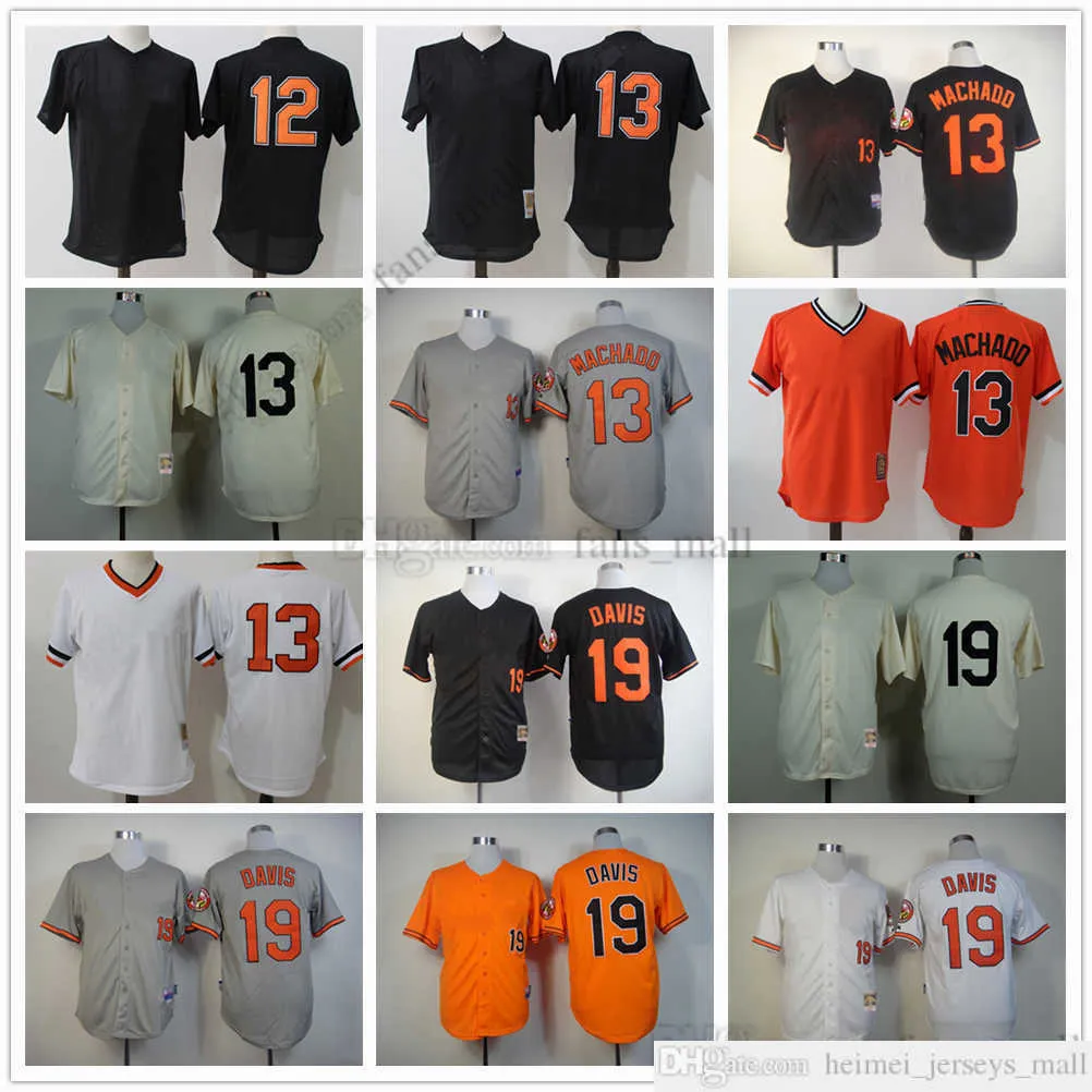 Film Mitchell et Ness Baseball Jersey Vintage 13 Manny Machado Jersey 19 Chris Davis Cousu Respirant Sport Vente Haute Qualité Homme