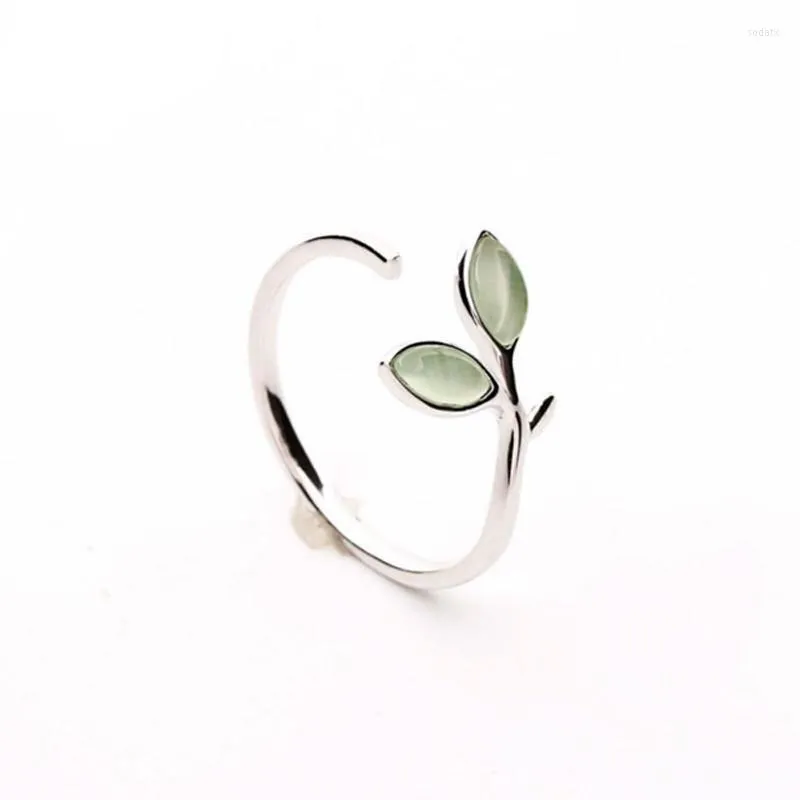 Cluster Ringe MEEKCAT 925 Sterling Silber Grüner Opal Blätter Knospen offen für Frauen Hochwertiger kreativer Modeschmuck