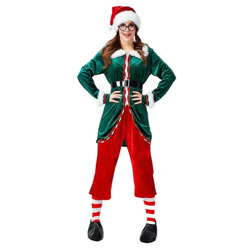 Stage Wear Green Elf Christmas Come Santa -clausule Cosplay Come Dames Nieuwjaar Kleding Fancy Dress Farty Suit Girls Adult T220901