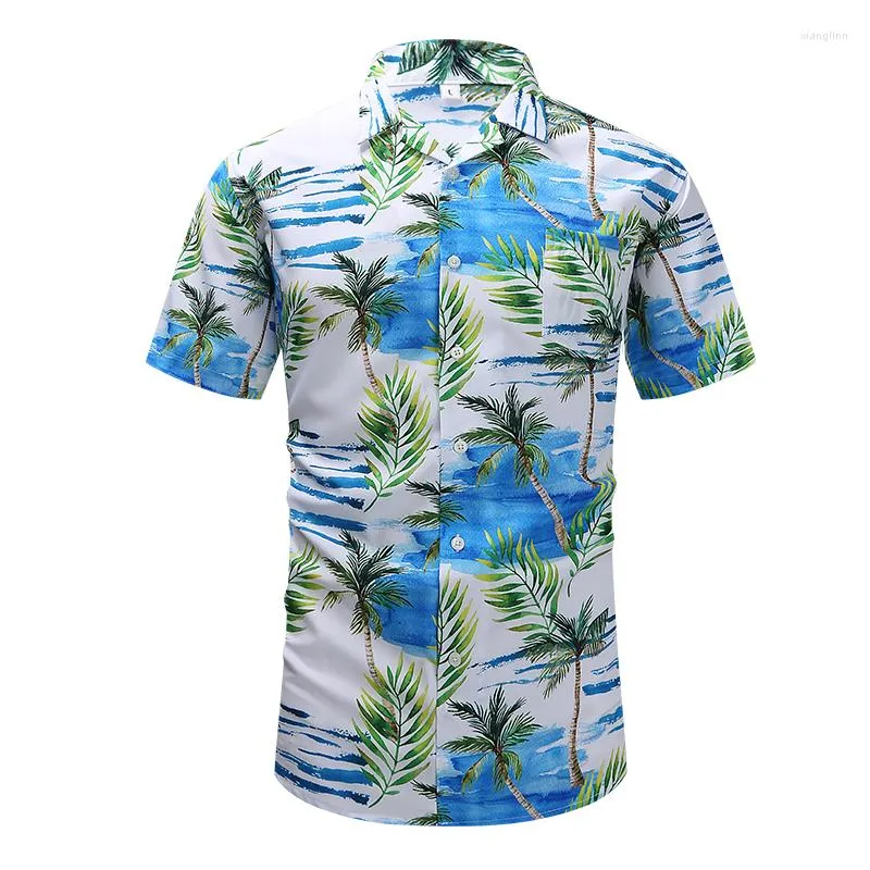 M￤ns casual skjortor hawaiian m￤n tryckt skjorta kort ￤rmknapp ner kokosn￶t palm strand regelbundet fit usa size s-2xl tryck