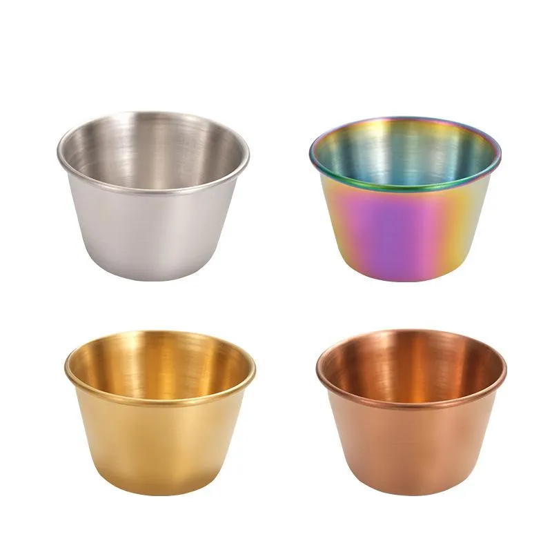 Dinnerware Ramekin Stainless Steel Condiment Sauce Cups Dipping Bowl Appetizer Plate Seasoning Dish for Home Restaurant RRE15355