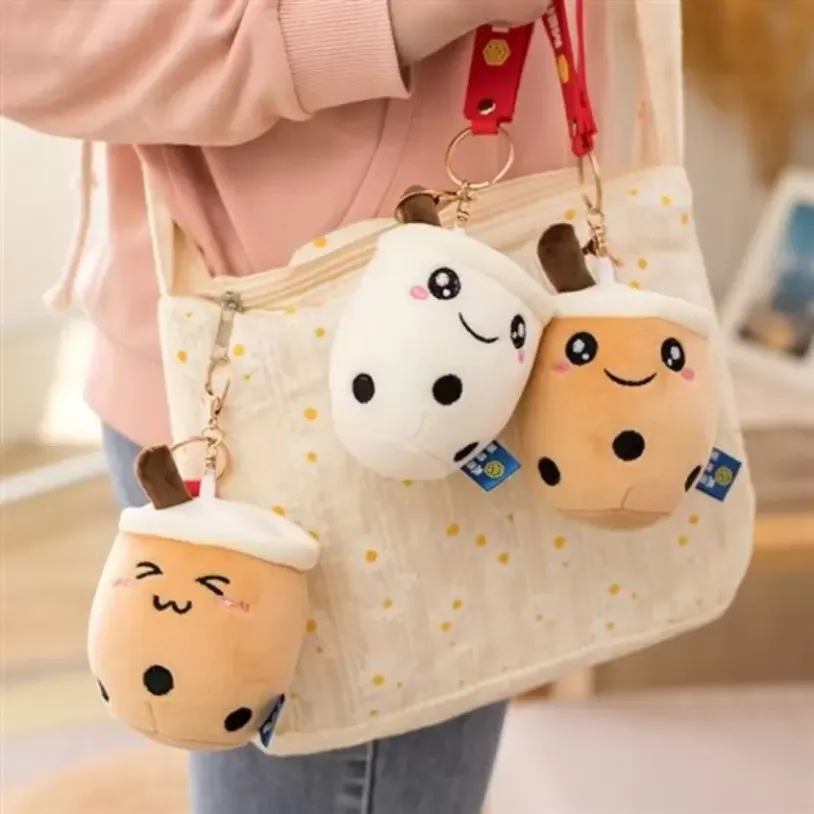 Peluche Kawaii Bubble Tea Rose 24 Cm - Doudou Boba Mignon Oreiller Plush Cadeau Anniversaire Enfant