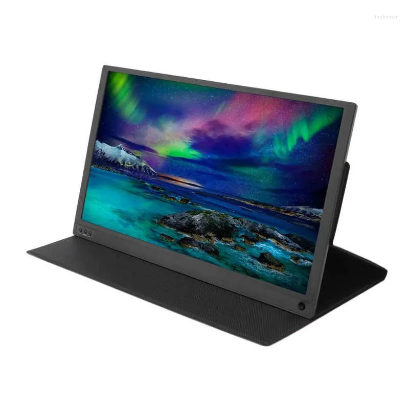 Przenośny monitor HD 15,6 cala IPS HDR 4K z głośnikami skórzana obudowa na laptop PC Telefon PS