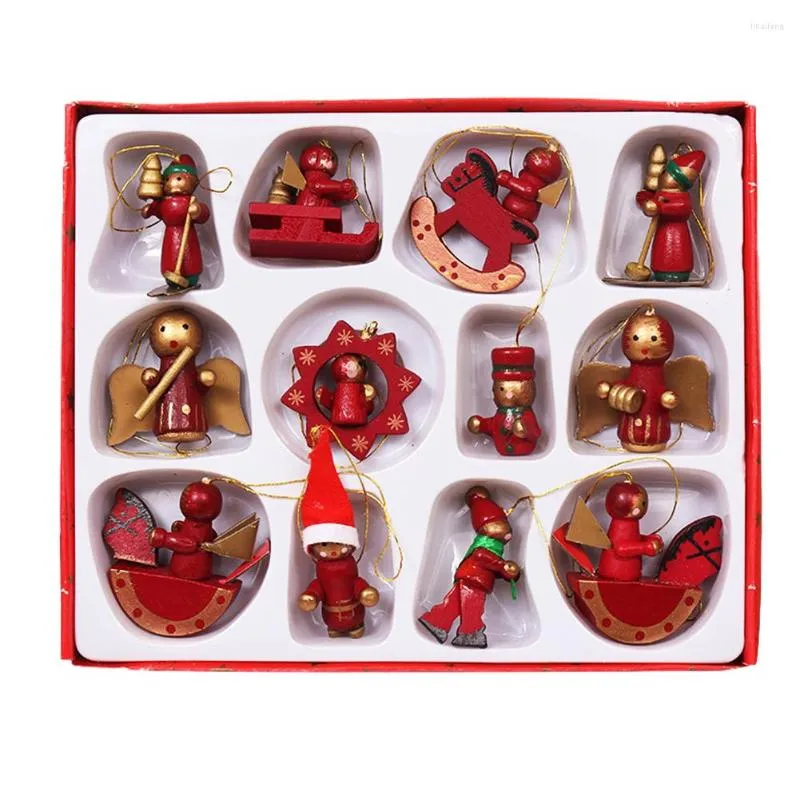Décorations de Noël 12pcs / Set Ornements en bois Année Arbre suspendu miniature pour la décoration de centre commercial en gros doux