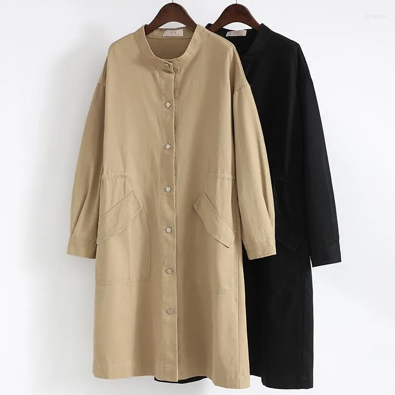 Women's Trench Coats Spring Women's Clothing Mid-length Stand Collar Windbreaker Women Loose Thin Wild Large Size Drawstring Waist Coat