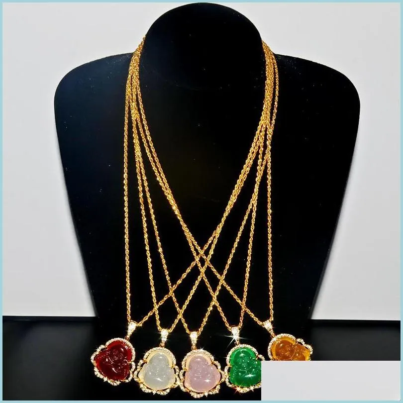 Collane con ciondolo Bling Collana di Buddha rosa bianco per le donne Gioielli di lusso Buddah Regalo di compleanno squisito Drop Delivery 2022 Necklac Dh5Wy