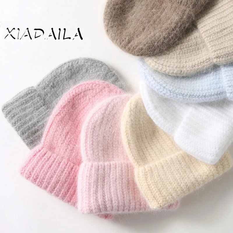 BeanieSkull Caps Vente Chapeau D'hiver Réel De Fourrure De Lapin Chapeaux Pour Femmes Mode Chaud Beanie Angola Solide Adulte Couverture Tête Cap 221024