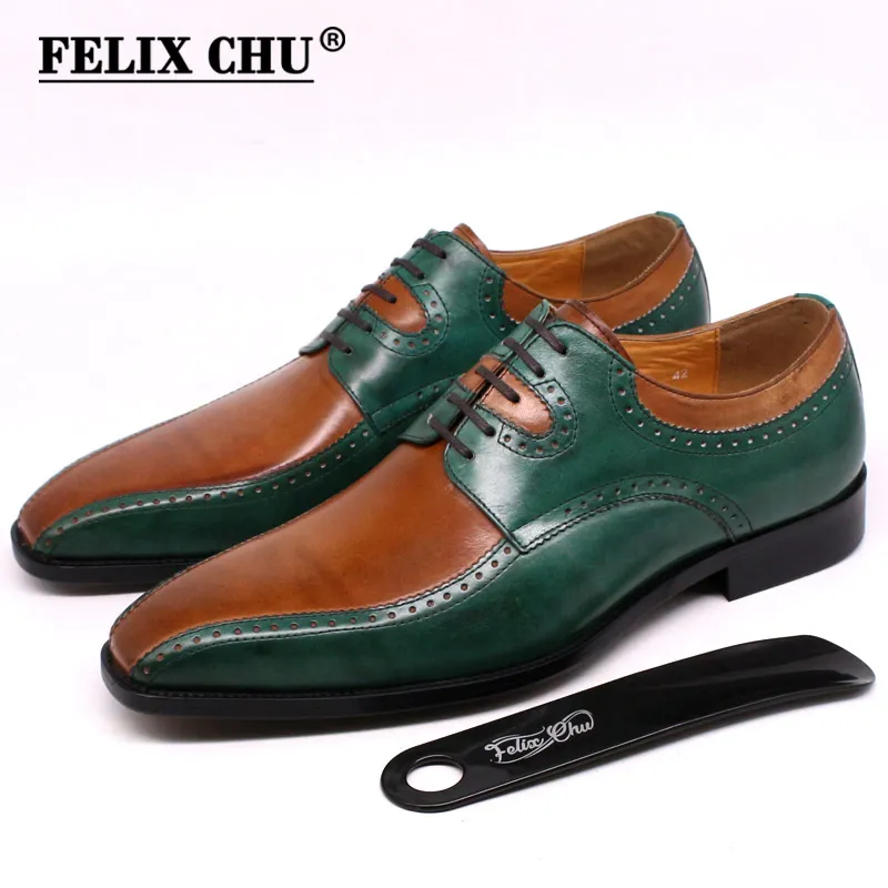 Zapatos de vestir de lujo para hombre, talla 7-13, de cuero auténtico, hechos a mano, verde y marrón, con cordones, zapatos Derby Brogue para hombre, zapatos Oxford de boda para hombre