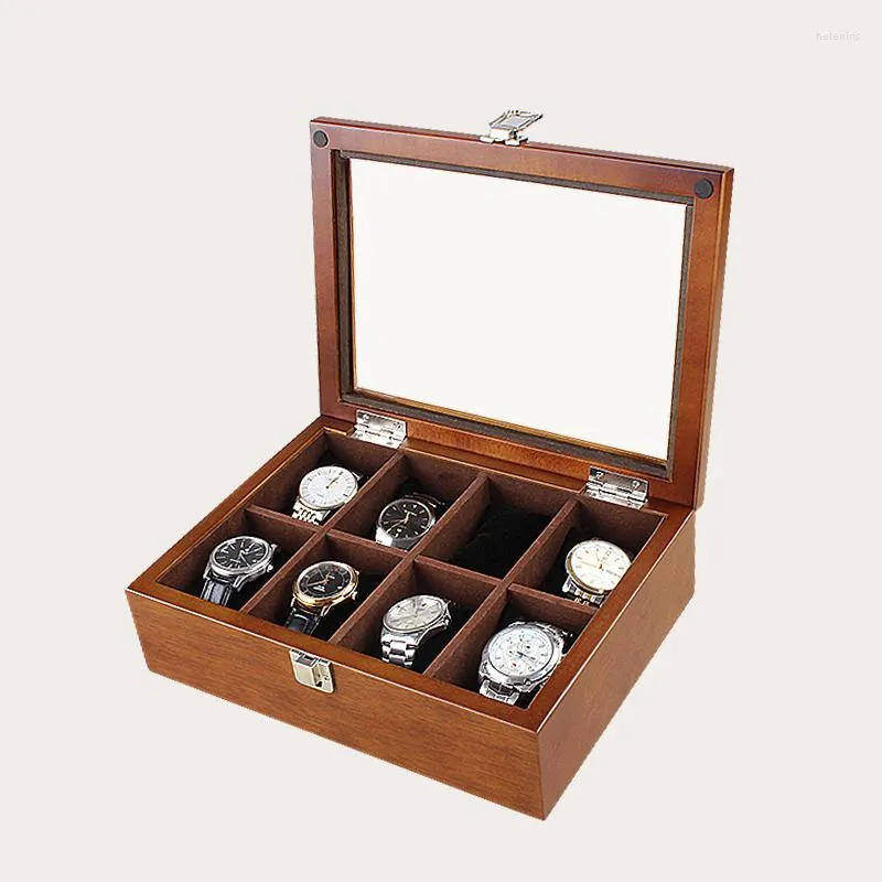 Watch Boxes Han 8 Slots Wood Box Case Coffee Display Mechanical Storage Cases With Lock Jewelry W032